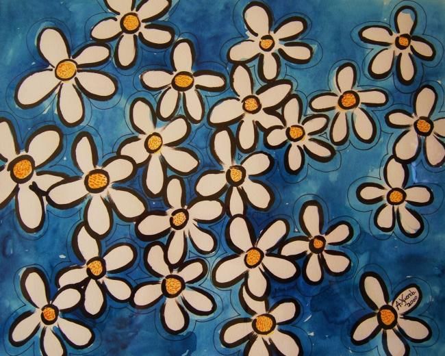 Painting titled "White Flowers" by Antoine Xuereb, Original Artwork, Oil