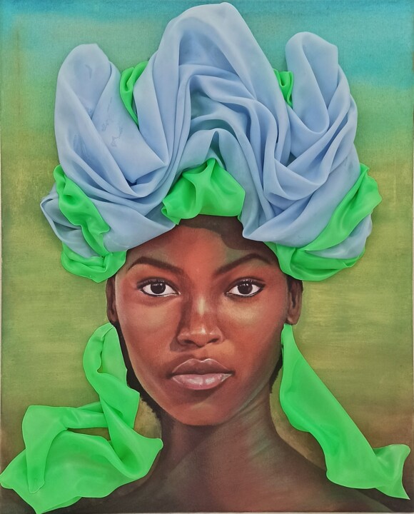 Painting titled "Woman in a turban" by Anton Kamenev, Original Artwork, Acrylic
