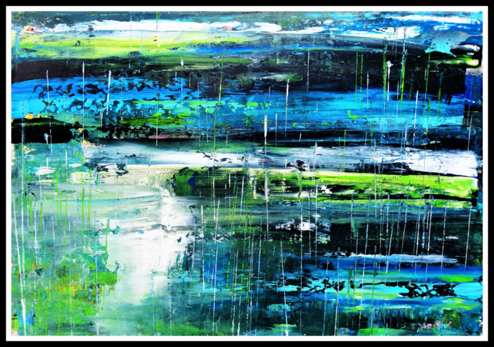 Painting titled "Back to green" by Anton Rakun, Original Artwork, Acrylic Mounted on Wood Stretcher frame
