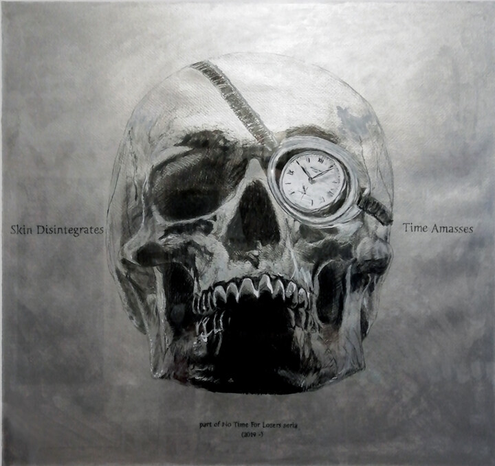 Desenho intitulada "Skin Disintegrates,…" por Anton Terziev, Obras de arte originais, Lápis Montado em Alumínio