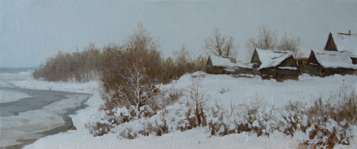 Peinture intitulée ""Зимний день в дере…" par Anton Vyrvo, Œuvre d'art originale, Huile