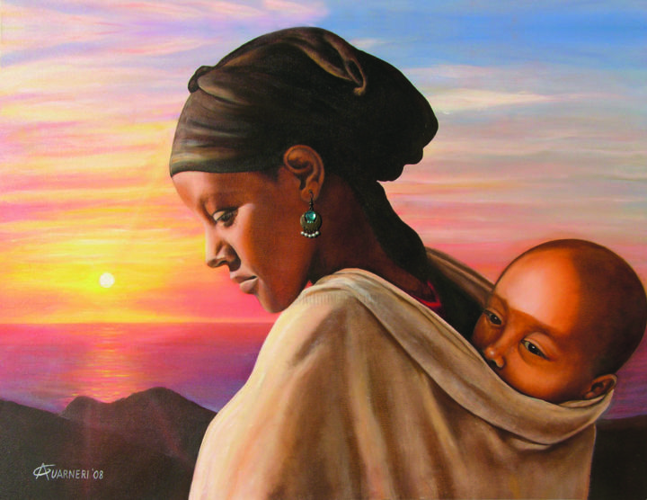Pittura intitolato "il-tramonto-etiope-…" da Antonella Guarneri, Opera d'arte originale