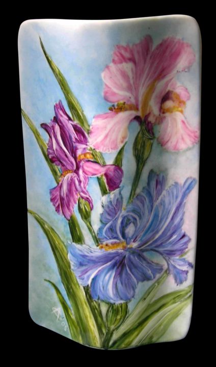 Pittura intitolato "vaso-iris.jpg" da Antonella Guarneri, Opera d'arte originale