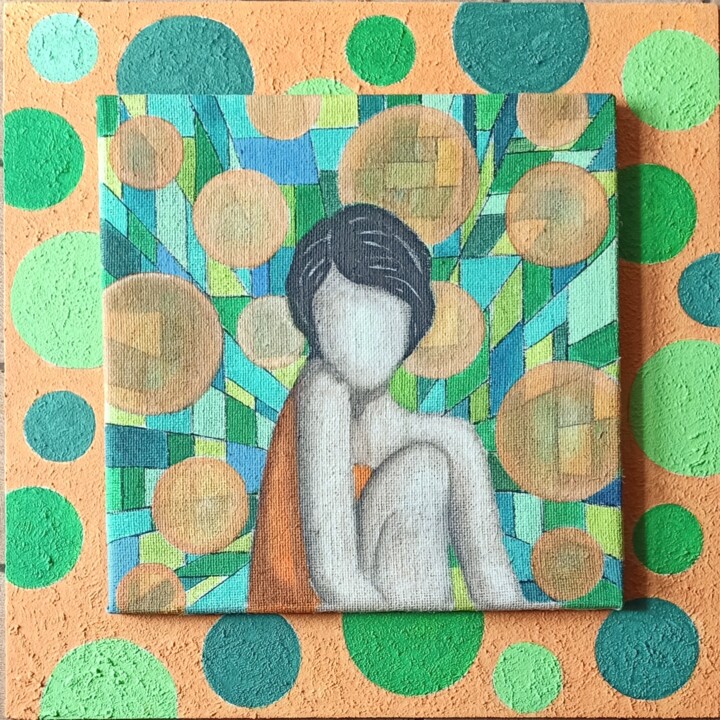 绘画 标题为“GEOMETRICAL WOMAN” 由Antonella Preti, 原创艺术品, 丙烯 安装在木板上