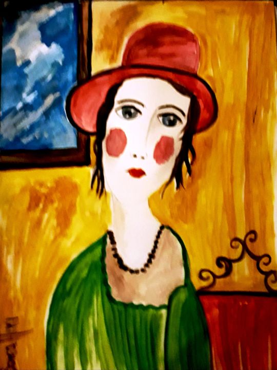 Pittura intitolato "donna-con-cappello-…" da Antonella Bonaffini, Opera d'arte originale, Acquarello