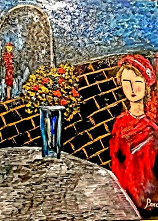 Painting titled "la-donna-in-rosso.j…" by Antonella Bonaffini, Original Artwork, Oil