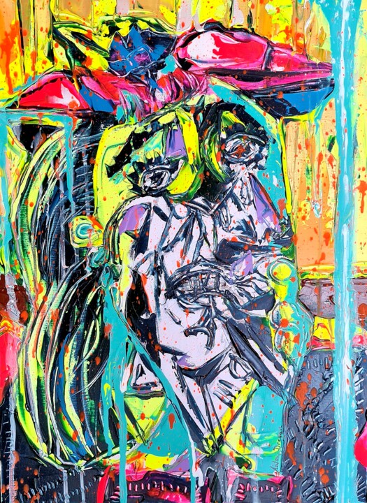 Painting titled "The weeping Woman g…" by Antoni Dragan, Original Artwork, Acrylic Mounted on Wood Stretcher frame