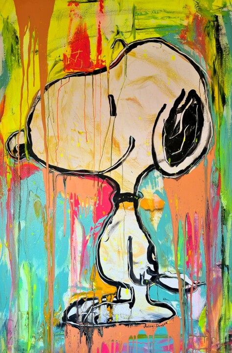 Painting titled "Snoopy meets Charli…" by Antoni Dragan, Original Artwork, Acrylic Mounted on Wood Stretcher frame