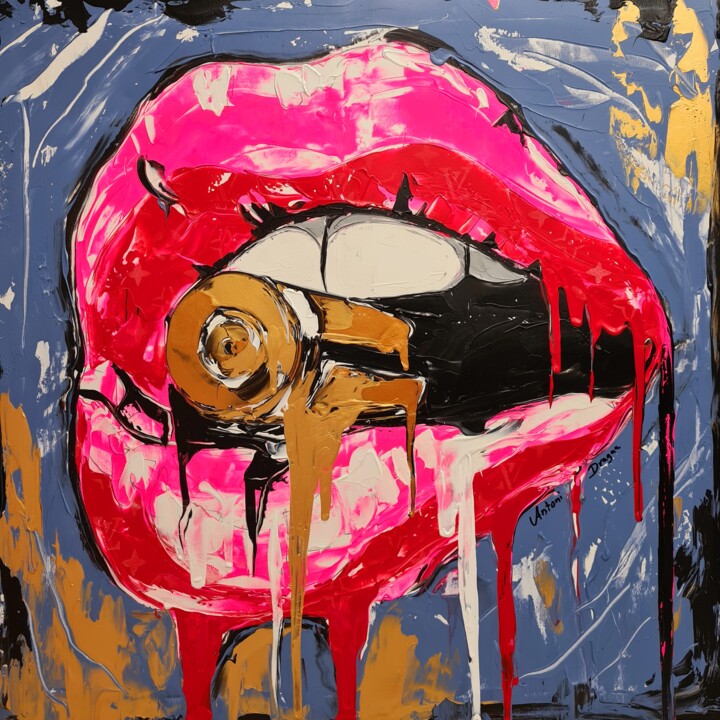 Painting titled "Expensive Lips... c…" by Antoni Dragan, Original Artwork, Acrylic Mounted on Wood Stretcher frame