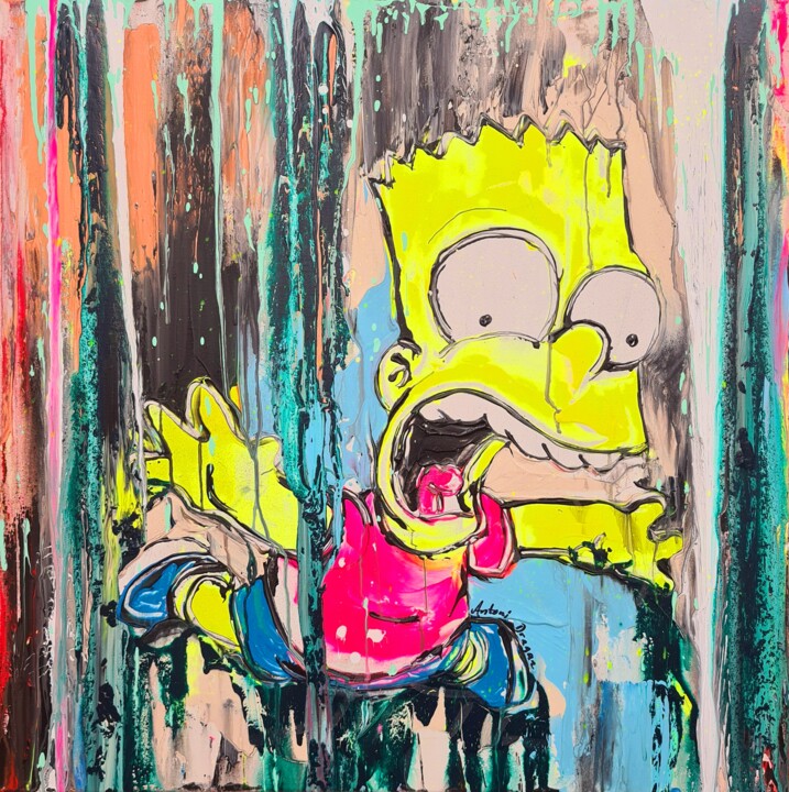 Malerei mit dem Titel "Bye bye Bart Simpso…" von Antoni Dragan, Original-Kunstwerk, Acryl Auf Keilrahmen aus Holz montiert