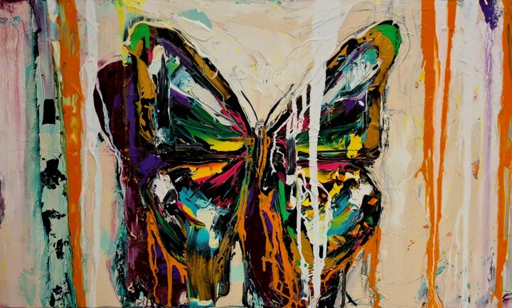 Painting titled "Popart butterfly Al…" by Antoni Dragan, Original Artwork, Acrylic Mounted on Wood Stretcher frame
