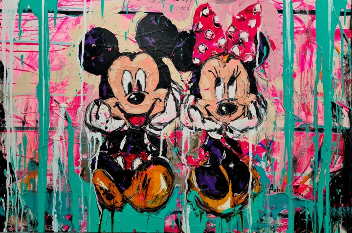 Painting titled "Minnie and Mickey M…" by Antoni Dragan, Original Artwork, Acrylic Mounted on Wood Stretcher frame