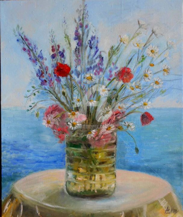 Peinture intitulée "Bouquet de fleurs d…" par Antonia Ney, Œuvre d'art originale, Huile