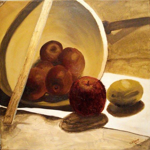 Pintura titulada "Bodegón de Manzanas" por Antonia Cricelli, Obra de arte original, Oleo