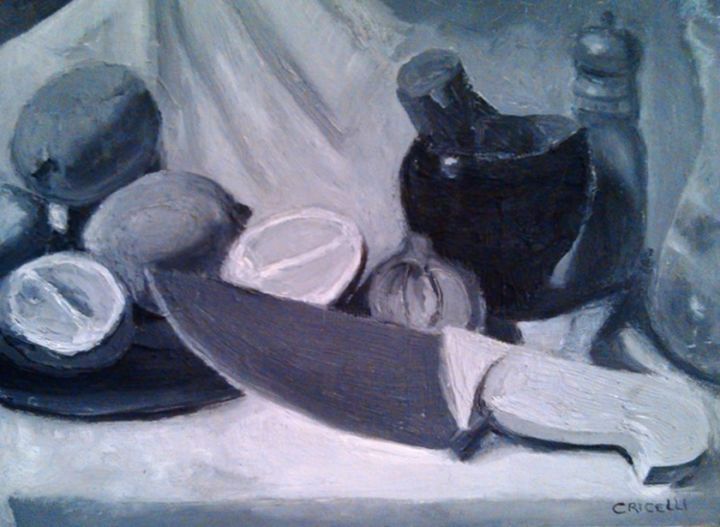 Pintura titulada "Bodegón en Grises" por Antonia Cricelli, Obra de arte original, Oleo