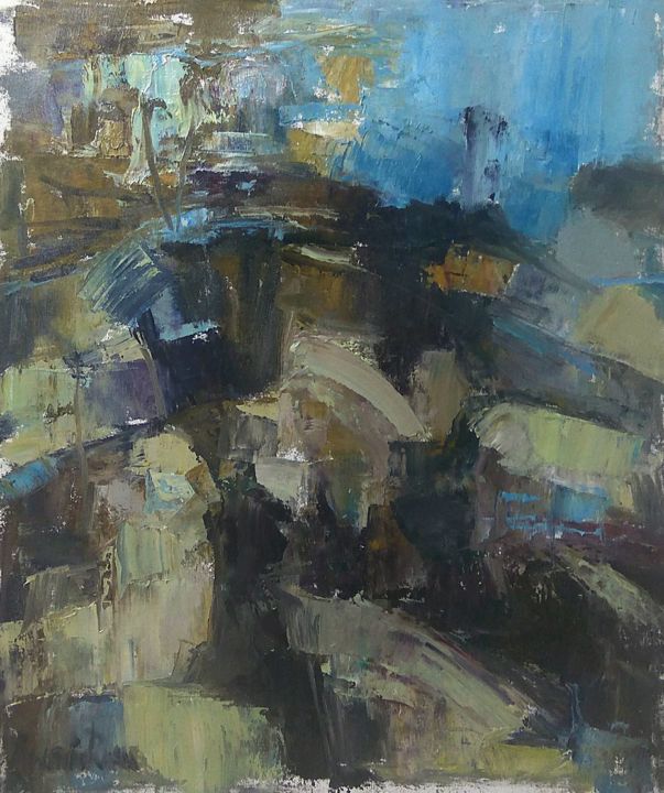 Painting titled "Reflections on rocks" by Antonia Rusu, Original Artwork, Oil