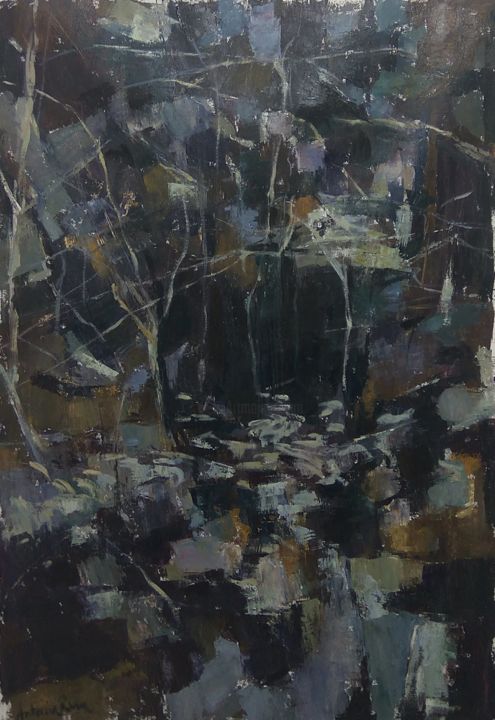 Painting titled "Forest, branches, e…" by Antonia Rusu, Original Artwork, Oil