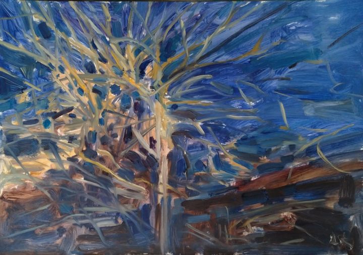 Painting titled "Evening branches" by Antonia Rusu, Original Artwork, Oil