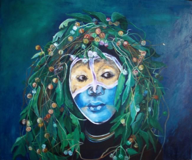 Schilderij getiteld "femme fleurs" door Antonia Zamora, Origineel Kunstwerk, Olie