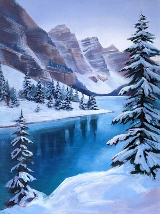 Painting titled "Moraine Lake" by Antonina Banderova, Original Artwork, Acrylic