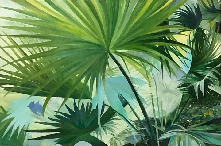 Malerei mit dem Titel "Paradise Landscape…" von Antonina Dunaeva, Original-Kunstwerk, Öl