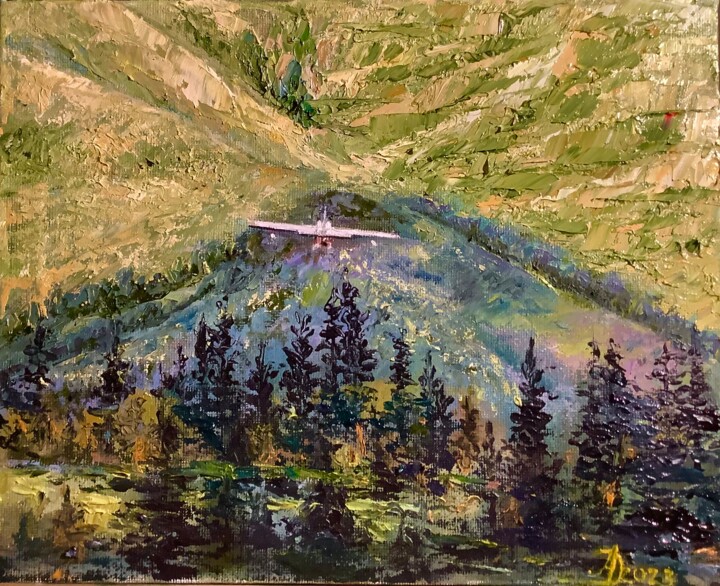 Pittura intitolato "Rescue Plane in Mou…" da Antonina Dunaeva, Opera d'arte originale, Olio