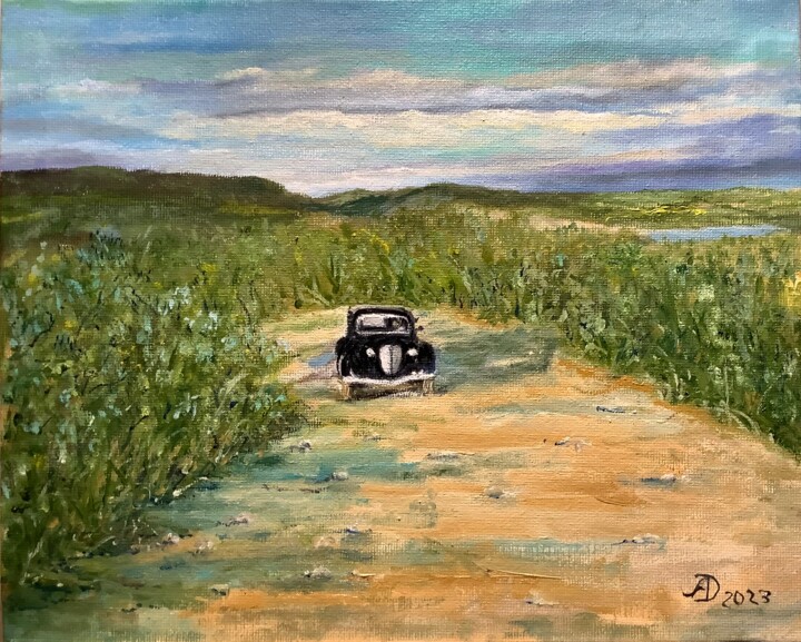 Painting titled "Guess Car Landscape…" by Antonina Dunaeva, Original Artwork, Oil