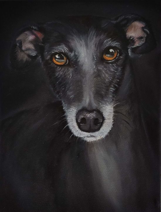 Painting titled "English Greyhound 2" by Antonina Leshchenko, Original Artwork, Oil