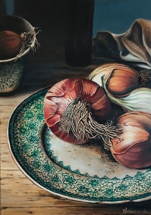 Картина под названием "Cebolas" - Antonina Leshchenko, Подлинное произведение искусства, Масло