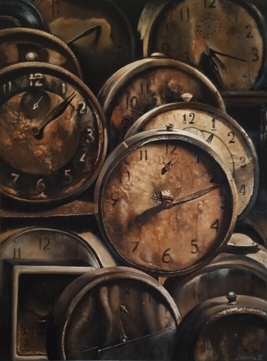 Malerei mit dem Titel "The lost time" von Antonina Leshchenko, Original-Kunstwerk, Öl