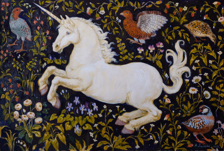Pintura titulada "Unicorn. 2019. oil…" por Antonina Pylaeva, Obra de arte original, Oleo