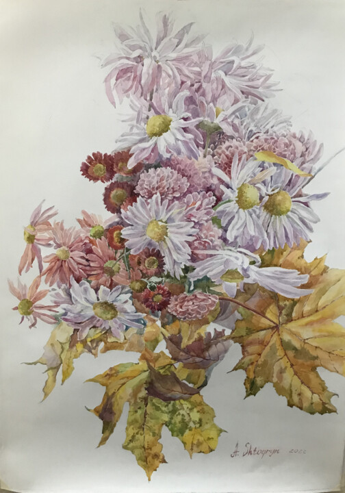 Schilderij getiteld "Осенние цветы" door Antonina Shtogryn, Origineel Kunstwerk, Aquarel