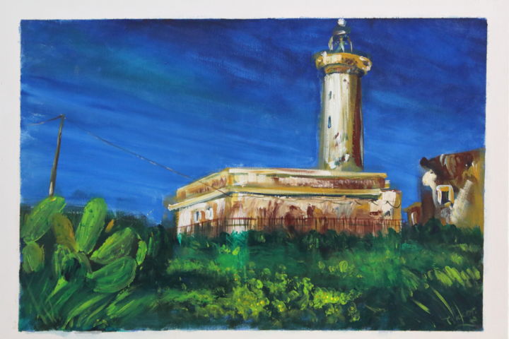 Painting titled "Lighthouse of Sicil…" by Tricomi, Original Artwork, Acrylic