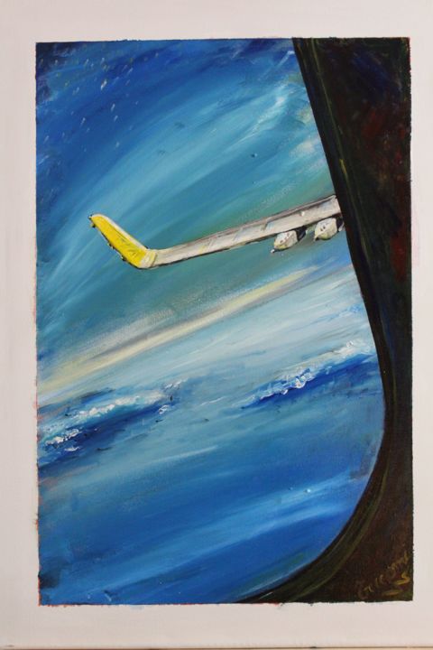 Peinture intitulée "Plane window with y…" par Tricomi, Œuvre d'art originale, Acrylique