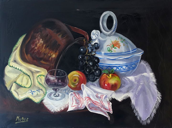 Painting titled "bodegon frutas.jpg" by Antonio Muñoz Rodríguez, Original Artwork, Oil