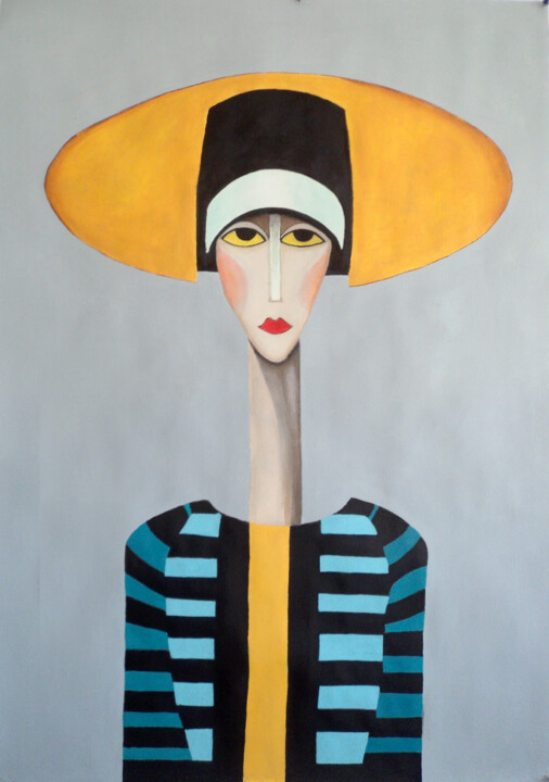 Pintura titulada "Mujer con sombrero…" por Antonio Abril, Obra de arte original, Oleo