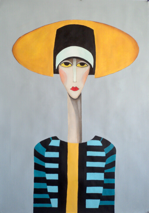 Painting titled "Mujer con sombrero…" by Antonio Abril, Original Artwork, Oil