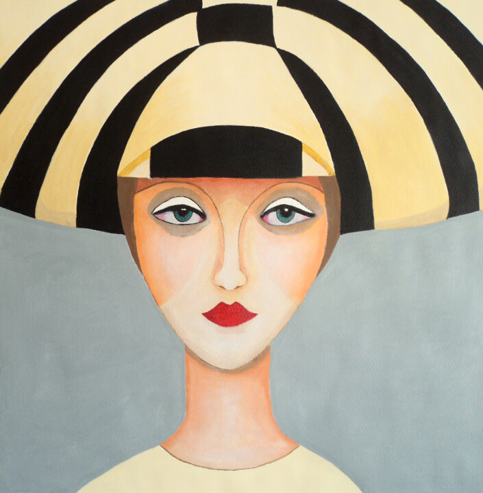 Painting titled "Mujer del sombrero…" by Antonio Abril, Original Artwork, Oil