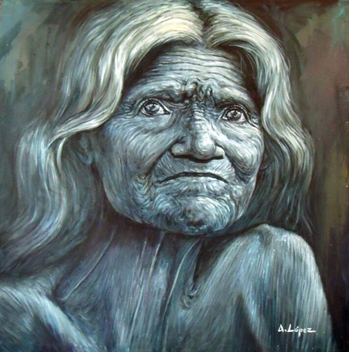 Pintura titulada "Anciana con arrugas" por Antonio Agustín López Rodríguez, Obra de arte original, Oleo Montado en Bastidor…