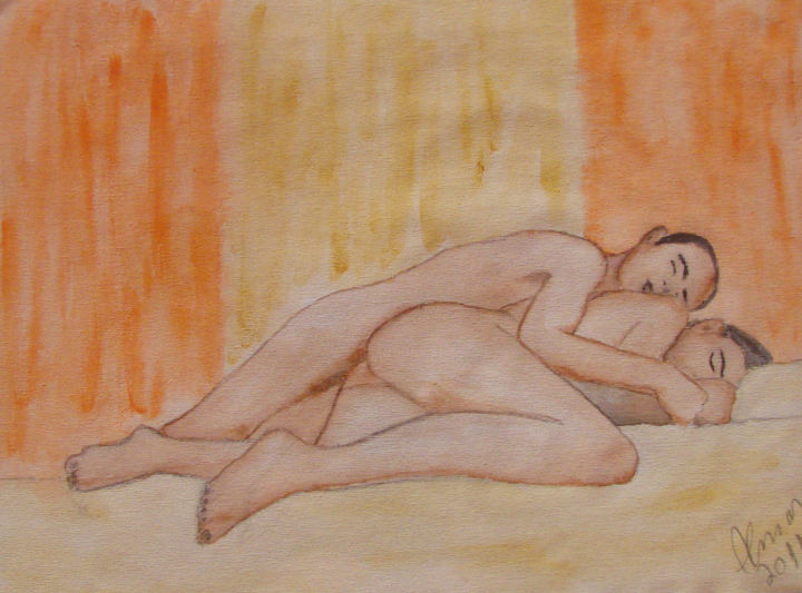 Pintura intitulada "Sleeping" por António Almas, Obras de arte originais, Aquarela