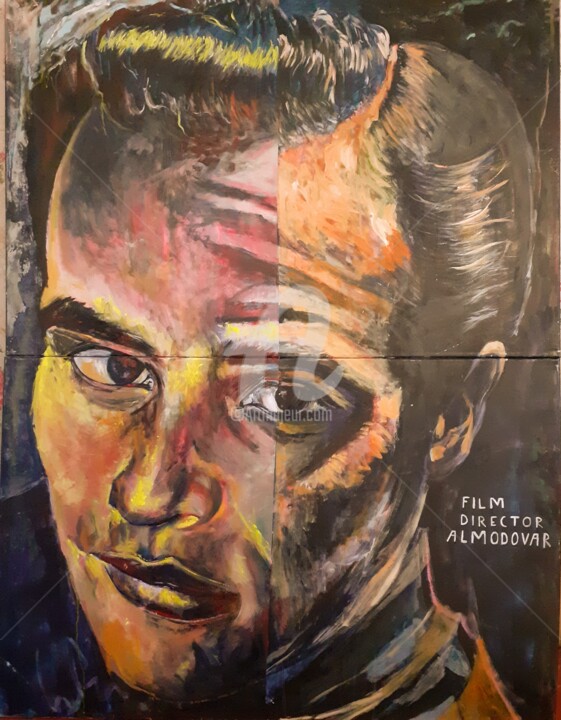 Schilderij getiteld "FILM DIRECTOR ALMOD…" door Almodovar Antonio, Origineel Kunstwerk, Olie Gemonteerd op Frame voor houten…