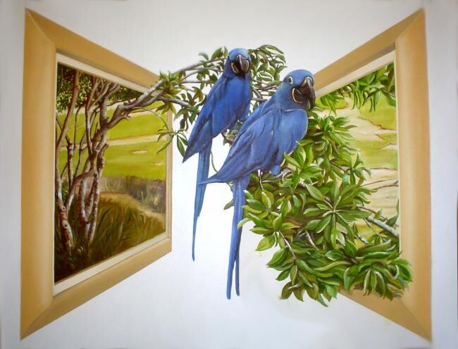 Painting titled "Araras azuis" by Antonio Ariel Teixeira Filhoi, Original Artwork
