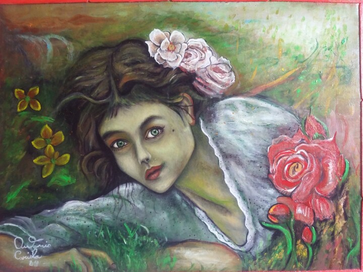 Pintura intitulada "la ragazza delle ro…" por Antonio Cariola, Obras de arte originais, Óleo