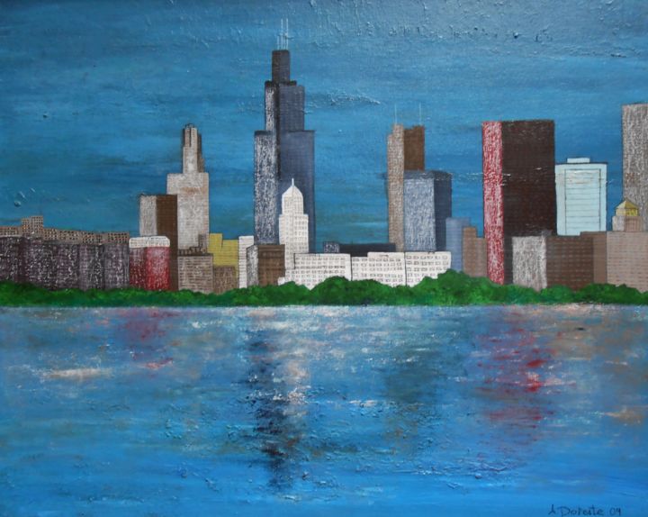 Malerei mit dem Titel "Chicago" von Antonio Doreste, Original-Kunstwerk, Acryl