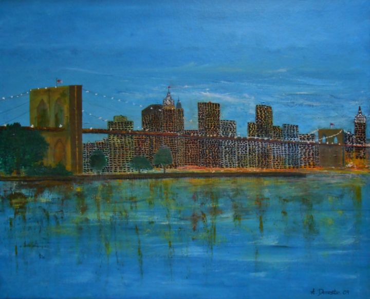 Malerei mit dem Titel "Puente de Brooklyn" von Antonio Doreste, Original-Kunstwerk, Acryl