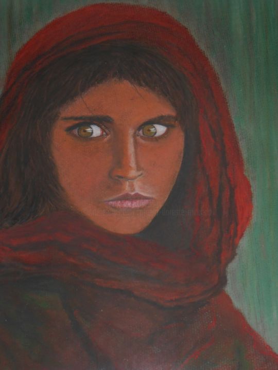 Malerei mit dem Titel "Muchacha afgana" von Antonio Doreste, Original-Kunstwerk, Pastell