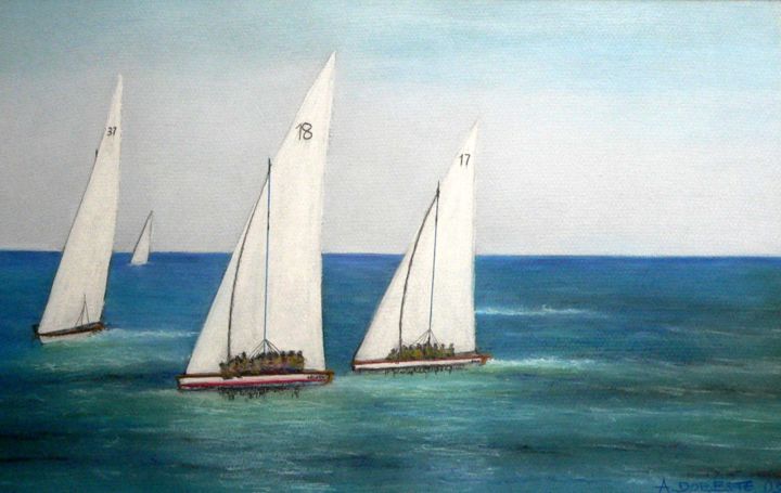 Pintura titulada "Regata" por Antonio Doreste, Obra de arte original, Pastel