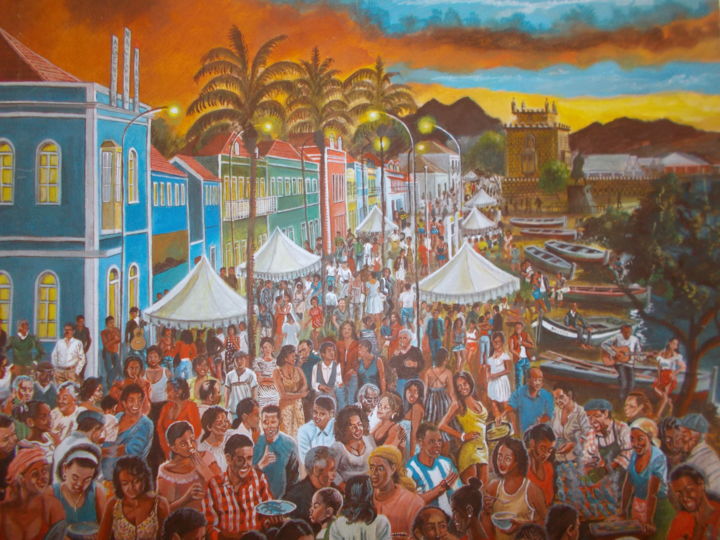 Pintura intitulada "Festival da Cavala" por António Firmino, Obras de arte originais, Acrílico