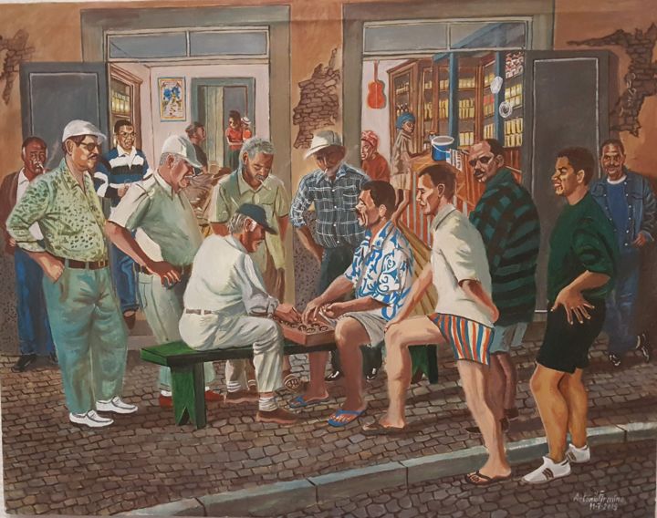Pintura intitulada "Jogadores de Uril" por António Firmino, Obras de arte originais, Acrílico