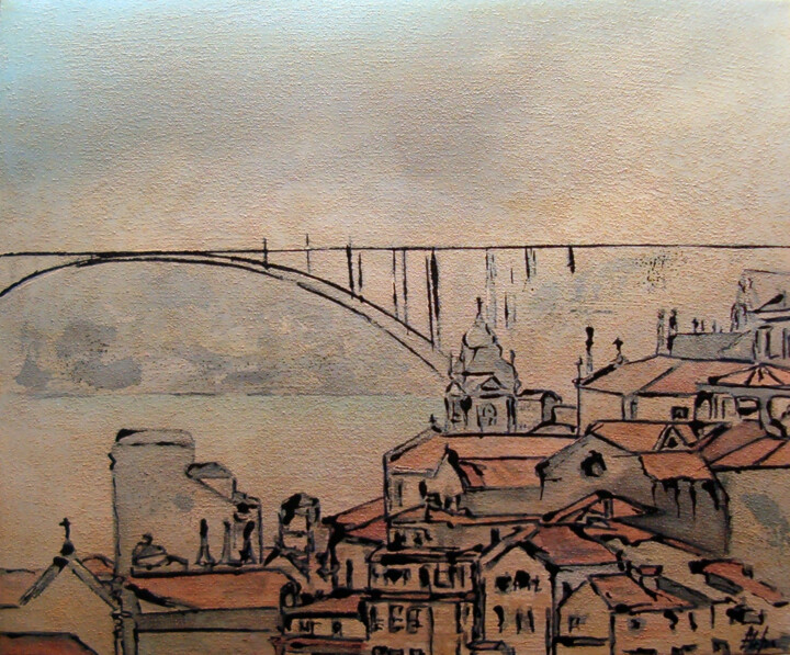 Painting titled "Porto - cidade---" by Antonio Guimaraes, Original Artwork, Acrylic